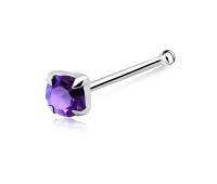 Round CZ Prong Set Silver Bone Nose Stud NSKD-112-3